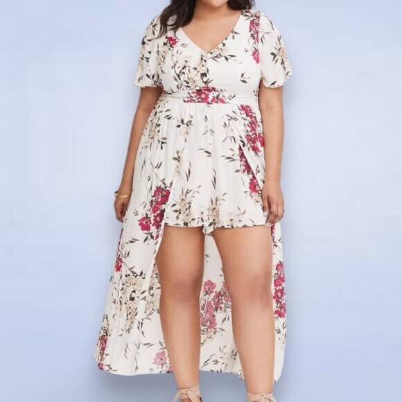 Torrid White Floral Challis Overskirt Romper - Size‎ 20 - Picture 1 of 11